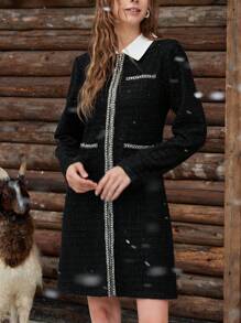 SHEIN MOD 1 pieza Abrigo de mujer elegante con cuello vuelto y bloqueo de color de manga larga, adecuado para otoño e invierno, abrigos largos de mujer, abrigo negro, chaquetas de otoño para mujer, abrigo tipo trinchera para mujer, abrigo de invierno para mujer, abrigo largo