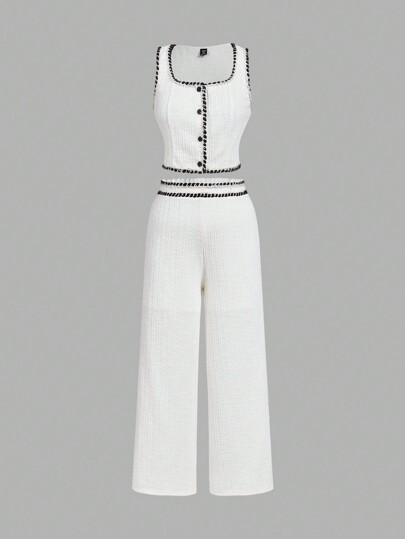 SHEIN MOD بدلة فاخرة من قطعتين للمقاسات الكبيرة، سترة وبنطلون بلون أسود وأبيض مزخرفة، طراز كلاسيكي للعمل، طراز كلاجي، بدلة حفل التخرج، بدلة للمعلمين، ملابس مكتبية، بدلة حفل العودة إلى المدرسة