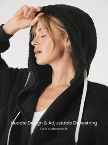 GLOWMODE Cozy Thick Polar Fleece Soft Warm Bomber Adjustable Drawstring Hoodie Windproof Ribbed Hem Cuffs Jacket With Side Pockets Daily Casual Winter