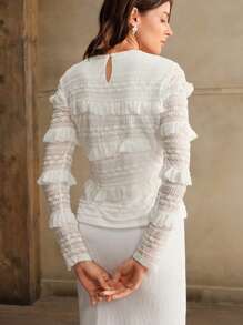 Anewsta Blusa de cuello redondo de moda con manga larga y diseño de capas estilo francés para ropa de fiesta de otoño