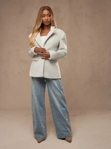 MISSGUIDED Premium Wool Blend Blazer Winter Outerwear Classic Double Button Professional Work Office Business Formal Elegant Lined Tailored Shoulder Pads - Apricot - View 3