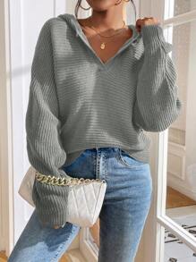 SHEIN Essnce 女士简约时尚套头连帽衫，秋冬长袖上衣 - 灰色 - 查看 3