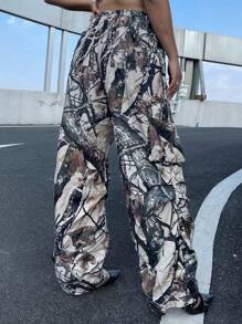 Flirla Quần ống đứng in họa tiết cành cây cổ điển cỡ lớn có túi - Nhiều màu - Xem 2