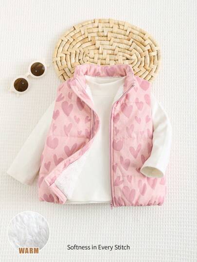Cozy Pixies 女婴心形图案保暖内衬厚无袖背心，百搭又舒适