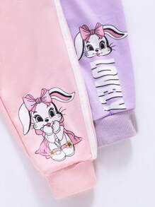 Baby Girl 2pcs Set Rabbit Print Casual Pants, Autumn/Winter - Multicolor - View 4