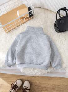 SHEIN Leap Crew Baby Girl Long Sleeve High Neck Graphic Print Loose Sweatshirt, Suitable For Outdoor And Daily Wear, Autumn/Winter - Grey - View 2