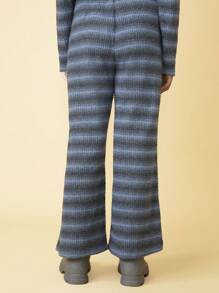 THE HAPPY LOOK Tween Girls Elastic Waist Striped Knitted Wide Leg Casual Pants, Autumn/Winter