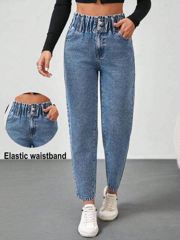 SHEIN Tall Damen Jeans lässiger geschnittene Tapered Hose, weiter Bund, blaue Jeans für große Damen, Damenhose Winter, Cowgirl Kostüm, Herbst Damenbekleidung