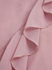 SHEIN Clasi 1pc Women Elegant Plain Color Lace Patchwork Ruffled Hem Dress, Suitable For Autumn - Pink - View 4