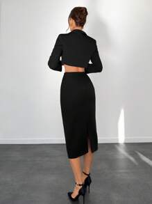 Aloruh Women Solid Color Single Button Crop Blazer And Back Slit A-Line Skirt 2 Pieces Suit Set Hollowed Costumes Thanksgiving Women Outfit Sexy Women Outfits Fall Clothes Christmas Women Two Pieces Fall Outfits Halloween Women Costumes Elegant Women Dresses Sexy Two Pieces Set Sexy Black Dress Women Skirt Set Women Suit Set Women Costumes Two Pieces Fall Sets Winter Women Sets Casual Two Pieces Set Outfit Sets Adult Costume Women Fall Sets Women Outfit Sets Fall Women Outfits