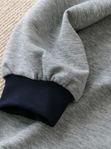 Seusyu Women's Color Block Trim Letter Print Turndown Collar Long Sleeve Sweatshirt - Grey - View 5