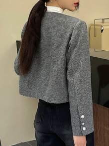 DAZY Women's Elegant Solid Color Single-Breasted Pocket Short Jacket, Suitable For Autumn/Winter,Fall Women Clothes - Grey - View 2