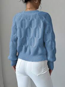 Elenzga Áo khoác cardigan trơn màu thường ngày có nơ trang trí cho nữ, Thu/Đông - Màu xanh nhạt - Xem 2