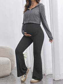 SHEIN Maternity Adjustable Waist Skinny Flared Long Pants With Super High Waist