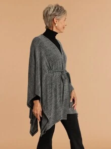 SHEIN LUNE Women's Solid Color Elegant Asymmetric Hem Casual/Work Poncho Coat - Grey - View 9