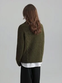 Ontre Women's 2025 Spring New Arrival Cozy Basic Solid Green Crew Neck Long Sleeve Casual Pullover Sweater