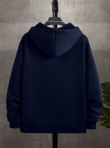 Manfinity Dauomo 1pc Men's Solid Color Long Sleeve Zip Up Drawstring Hoodie Sweatshirt, Autumn