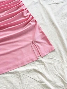 Soleia 女士度假花卉装饰露背系带修身连衣裙，弹性面料，适合海滩、婚礼、节日、夏季 - 粉色 - 查看 5