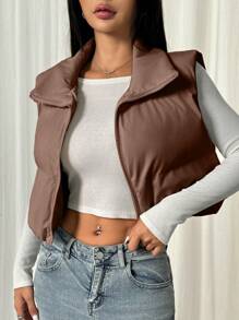 SHEIN EZwear 女士休闲加垫背心，冬季 - 巧克力棕 - 查看 7