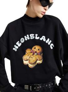 NEON BLANC Men's Gingerbread Letter Crew Neck Long Sleeve Sweatshirt, For Fall Winter, Christmas - Black - View 5
