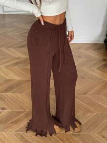 Muchica Cozy Drawstring Ribbed Knitted Loungewear Pants - Rust Brown - View 4