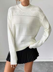 Chiquease Áo len nữ Jacquard mới về năm 2024, thanh lịch và thời trang, thích hợp cho mùa Thu/Đông, áo len chui đầu mùa thu. - trắng - Xem 6