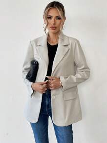 Calvaya Chaqueta de manga larga con cuello alto y diseño de espiga para mujer, silueta en H, para otoño