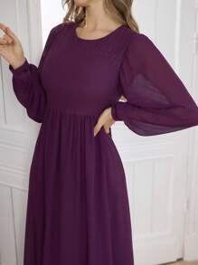 Modelyn Women Loose Chiffon Modest Long Sleeve Dress - Violet Purple - View 5