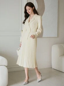 DAZY Vestido de talle medio elegante y minimalista con cuello plano, dobladillo plisado y unicolor, para la temporada de otoño