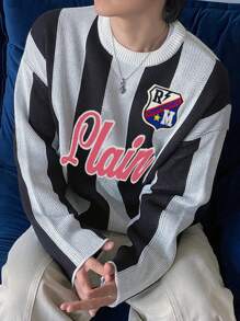 DAZY Men's Striped Letter Patch Sweater, Autumn