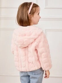 Cozy Pixies Young Girl 少女連帽刷毛愛心厚款開襟外套，冬季保暖，適合職業日、秋季休閒出遊、休閒與校園場合的可愛夾克 - 粉色 - 查看 2