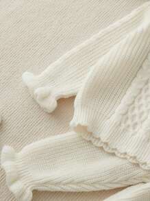 SHEIN Baby Girls Ruffle Textured All-Match Sweater Set, Long Sleeve Top And Pants, Warm & Comfortable, Elegant Crew Neck, Fits Well, Beige, Cute & Fashionable - White - View 7