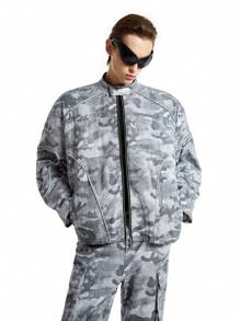 Manfinity VCAY 男士宽松字母印花街头梭织夹克，长袖，秋冬装 - 黑與白 - 查看 2