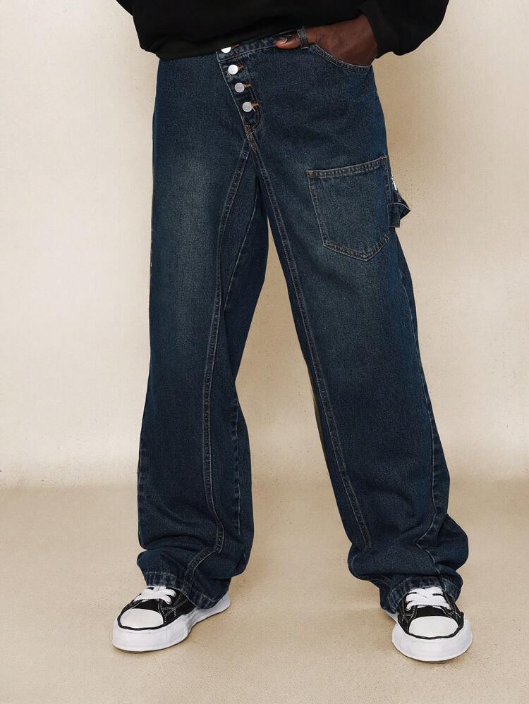 Weite Bein Jeans mit Kreuz-Taillenbund