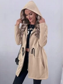 SHEIN Unity Women's Long Sleeve Drawstring Waist Casual Hooded Jacket - Apricot - View 6