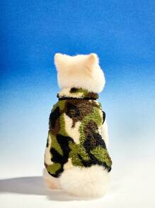 PETSIN 1pc Tie-Dye Camo Green Fleece Zipper Pet Dog Jacket