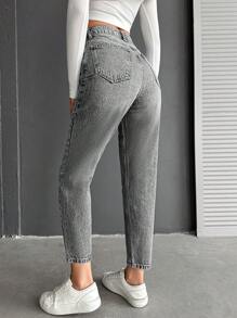 EURMUSE Casual Washed Oblique Pocket Tapered Jeans - Grey - View 2