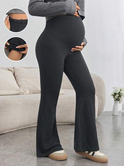 SHEIN Maternity Adjustable Waist Skinny Flared Long Pants With Super High Waist