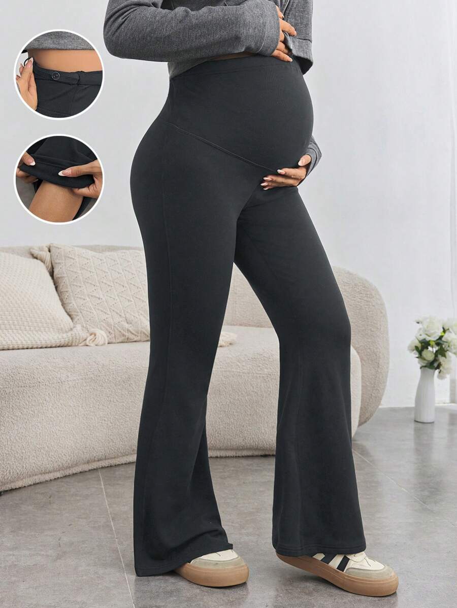 SHEIN Maternity Adjustable Waist Skinny Flared Long Pants With Super High Waist