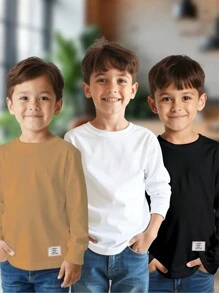 SHEIN 3pcs/Set Young Boy Casual Simple Long Sleeve T-Shirts, Fall/Winter - Multicolor - View 3