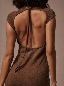 MUSERA Tie Backless Knit Mini Dress 90's Spring Vacation Ibiza Outfit Holiday Club Outfit Summer - Coffee - View 5