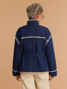 SHEIN LUNE 1 件女士休闲棉服外套 - 藏蓝色 - 查看 2