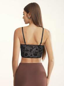 Glamine Women Floral Mesh Lace Asymmetric Hem Sexy Fitted Camisole Top,Black Lace Corset,Sexy Women Outfits,Black Corset Top,Going Out Tops