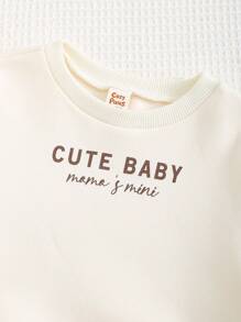 Cozy Pixies 2pcs Baby Boy Letter Print Knitted Soft Crew Neck Long Sleeve Sweater And Elastic Waist Pants Set