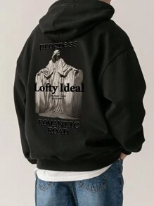 DAZY 男式黑色字母图案印花连帽运动衫，秋季 - 黑色 - 查看 6