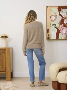 Aralina 宽松柔软 V 领长袖宽松针织毛衣