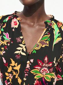 Maija 1pc Women All-Over Print Button Front Belted Long Sleeve Jumpsuit - Multicolor - View 3