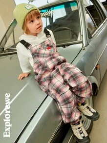 SHEIN Young Boy Wide Strap Button Pocket Simple Casual Jumpsuit - Watermelon Pink - View 11