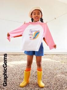 2pcs/Set Young Girl' Cartoon Squirrel & Hedgehog Print Crew Neck Raglan Sleeve T-Shirts - Orange - View 7
