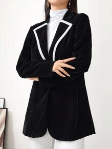 Modelyn Women Modern Elegant Casual Velvet Blazer Jacket - Black - View 3